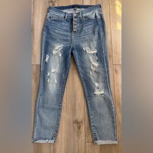 Judy Blue Distressed Skinny Jeans in Blue Wash